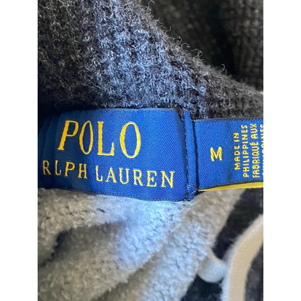 Polo Ralph Lauren Zip Up Hoodie Size M Heather Charcoal Dark Gray White Pony